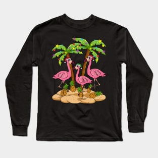 Christmas at the Beach Pink Flamingo Summer Christmas In July Gift Long Sleeve T-Shirt